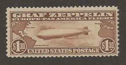 Graf Zeppelin US #C14 $1.30 Airmail Stamp