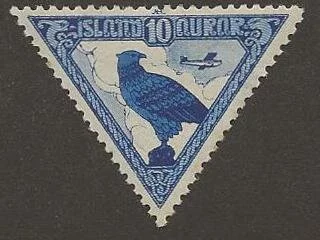 A topical stamp collectors dream - a bird stamp AND a triangle stamp in this Iceland Scott #113!