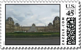 Custom Postage Stamp - The Louvre looking towards the Glass Pyramid and main entrance