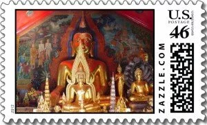 Custom Postage Stamps can be a bright and colorful way to add excitement to the mail. Here is a golden Buddha from Wat Phrathat Doi Suthep in the ancient city of Chaing Mai in the far north of Thialand...and now it's immortalized on personalized postage stamps that will bring a bit of a far away land to anyone that receives them. Even better, I like to use these stamps!