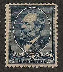 The deep blue color of this 5 cent Banknote stamp shows just how brilliant and beautiful these US Stamps produced in the 1870s and 1880s can be.