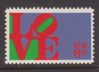 Love Stamps have been regularly issued for decades by the US Postal Service. This one from 1973 is an early example of experimenting and definitely has that 70's look!