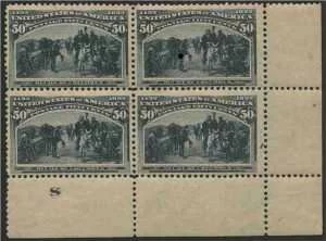 How to sell stamps depends in part on what you're selling. This scarce mint block of the 50 cent Columbian issue of 1893 has a limited audience of buyers so you need to figure out how to find them