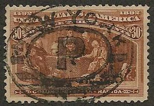 30 cent Columbian stamps like this one depict the time Columbus spent at Rabida before returning to the court of Queen Isabel of Spain.