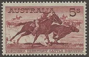This 5 Shilling Australia stamp (Scott #331) depicting horse racing was issued in 1959 and is popular with animal stamps topical collectors.