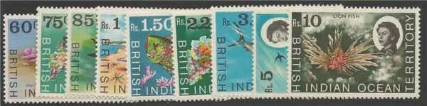 British Indian Ocean stamp collecting set of tropical fish