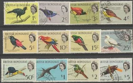 Bird stamps are a frequent stamp design and these Cayman Islands (Scott #167-178) stamps show an amazing range of tropical birds.