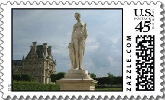 Customized Postage Stamps - here a statue outside the Louvre in Paris, France