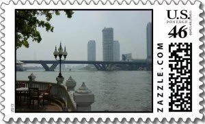 This Custom Stamp is overlooking the Chao Phraya River in Bangkok. This lovely afternoon overlook was from the back patio of a local restaurant serving fish freshly pulled from the river outside. This quick photo opportunity showing the winding river and bustling surrounding city of Bangkok made for great personalized stamps.