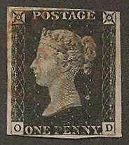 Centering affects the postage stamp value for imperforate stamps, too. This Great Britain Penny Black was cut from sheets by hand so is difficult to find with clear margins all around.