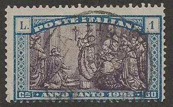 This Italian stamp of 1925 shows how centering affects postage stamp value, its perforations completely cut into the design so its much less valuable than a well centered example.