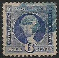 This 6 cent United States stamp issued in 1869 has notoriously poor centering so an example with near-perfect centering and clear margins on all sides like this one is a real condition rarity.