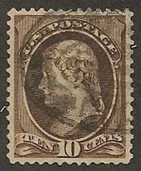 Banknote Stamps like this Brown 10 cent Thomas Jefferson are fairly common and relatively inexpensive but prices can increase dramatically for extremely well centered examples in perfect faultless condition, even for used stamps.