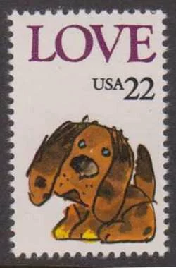 Love Stamps are a great way to brighten someone's day. This dog inspired stamp was issued in 1986 and is a great example of a design that can bring a smile to a friend or loved one.