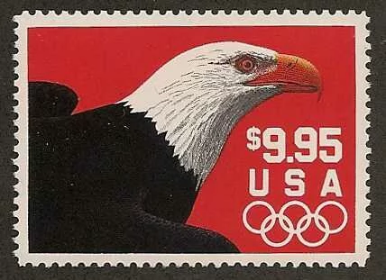 A gorgeous Express mail stamp of a Bald Eagle on a Red background